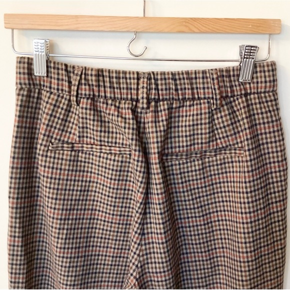 Zara Elastic Waist Button Fly Plaid Trouser Pants - Tan/Rust/Navy/Burgundy - S - Picture 6 of 8